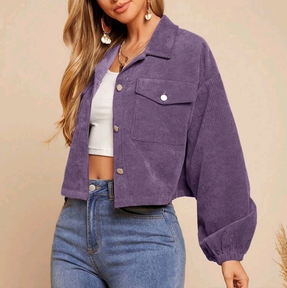 Jackets & Blazers - Women's Solid Color Dropped Shoulder Long Sleeve Single-Breasted Cargo
